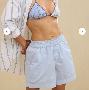 Aerie American Eagle Womens Good Day Shorts Cotton Blue White Stripe Size Medium